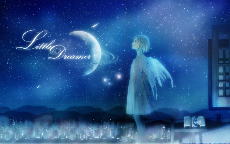 blue, 1080P, little, dreamer, 3d and abstract, girl, night, anime, moon, fantasy