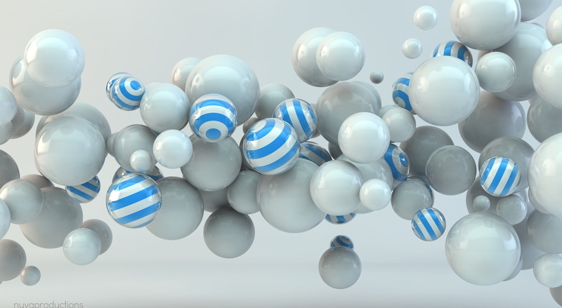 indoors, white background, 3D, still life, multi colored, Artistic, d, sphere, blue, white, molecular structure, abundance, low angle view, large group of objects