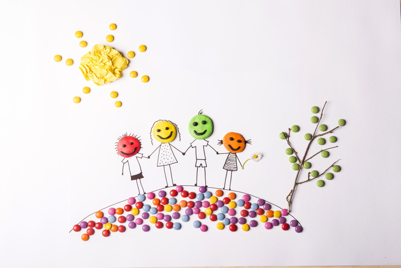 yellow, creativity, communication, candy, illustration, digital composite, representation, molecular structure, biology, large group of objects, multi colored