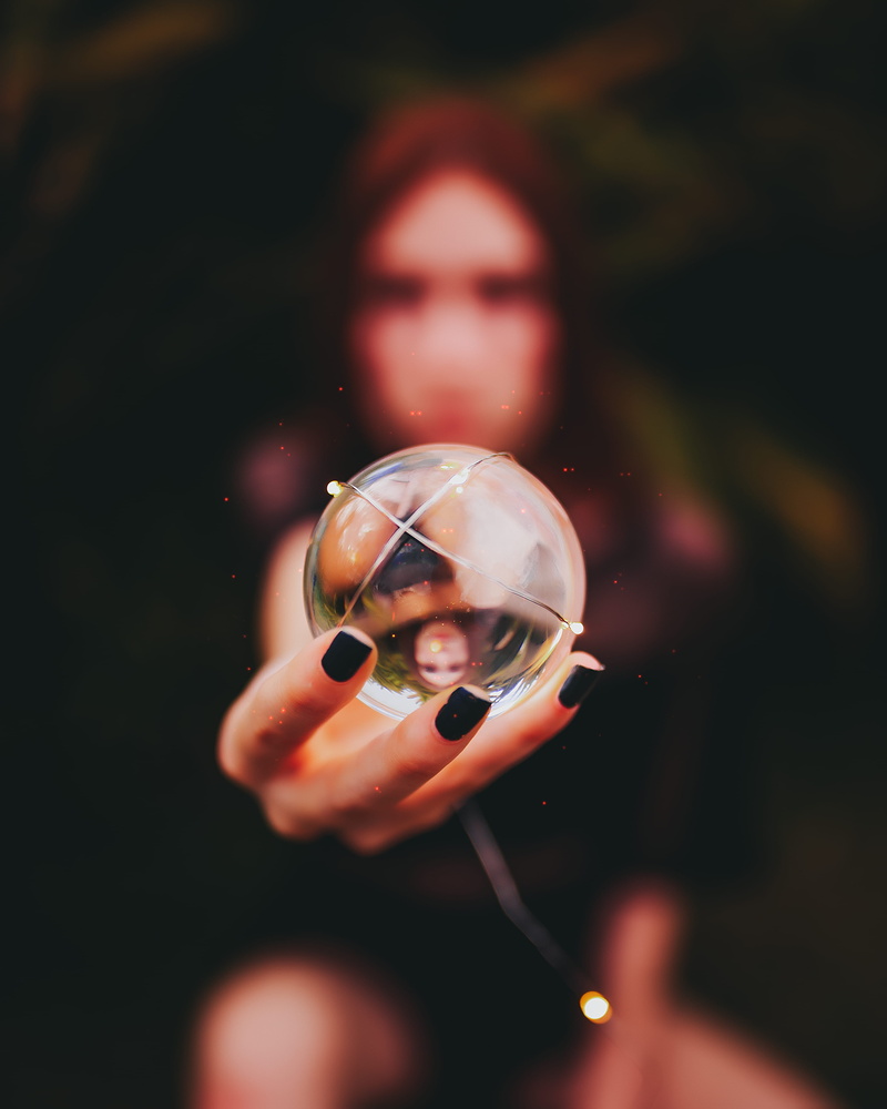 real people, transparent, glass ball, sphere, glass, right, close-up, human hand, person, nature, reflection, crystal ball, clear, macro, headshot, dark