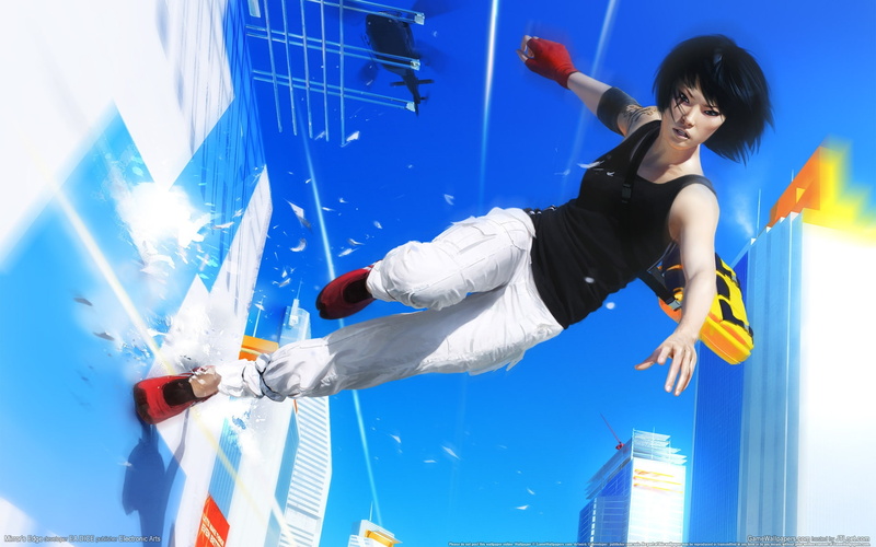 1080P, tank, red, jump, white, outfit, action, sneakers, edge, black, mirror, pants, women, run, adventure, parkour, s, top