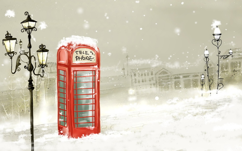 winter, telephone, snow, digital/artwork, 1080P, illustration, booth, hd, phone