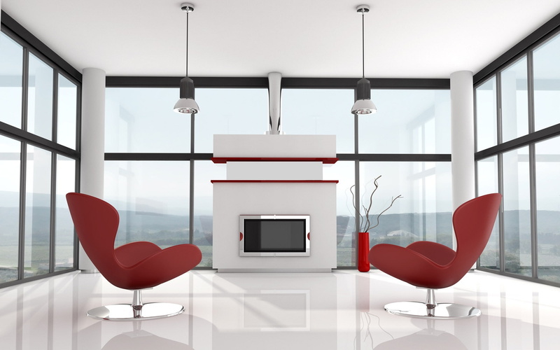 house, design, room, office, modern, interior, 1080P, living, red, white
