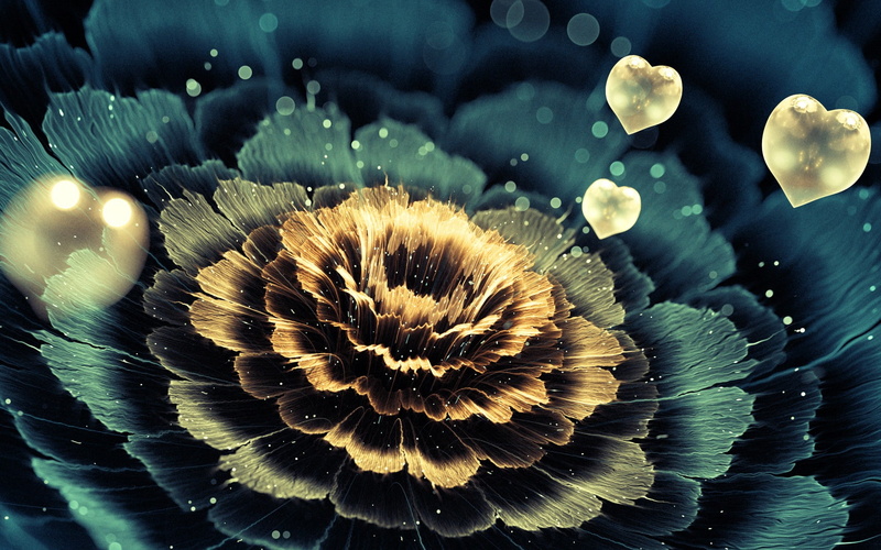 petals, digital art, flowers, heart, fractal, 3D fractal, love, 1080P