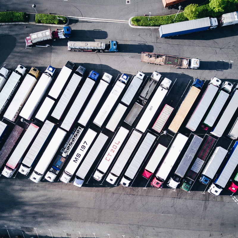 transportation, Lorries, shipping, no people, large group of objects, parking, freight, vehicles, high angle view, freight Transportation, VHS, industry