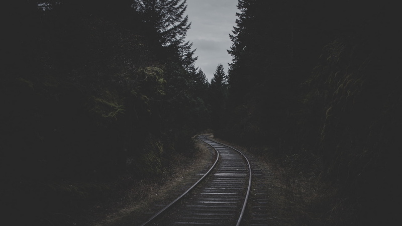1080P, railroad track, forest, nature, dark, landscape