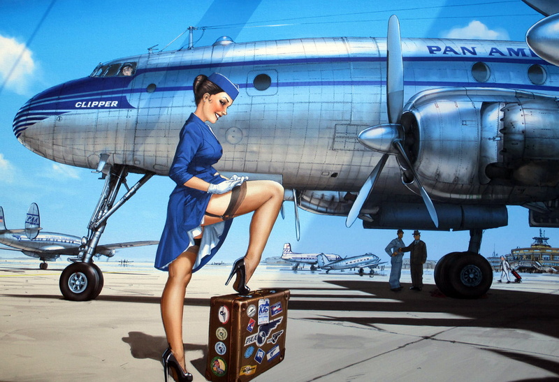 nylon stockings, airplane, 1080P, stewardess