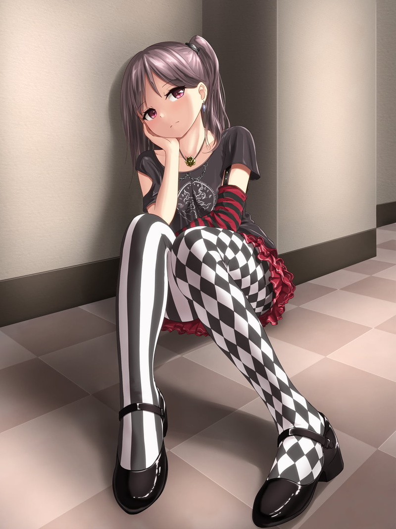fashion, one person, shoe, clothing, 720P, anime girls, beauty, hair, adult, hairstyle, portrait, indoors, females, red eyes, body part, sitting, human body part