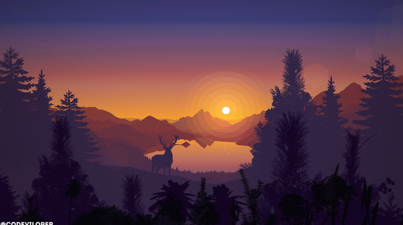 flat, non-urban scene, outdoors, trees, orange color, idyllic, sky, near, tree, Vector Art, sunset, abstract, coniferous tree, deer, plant, Aero
