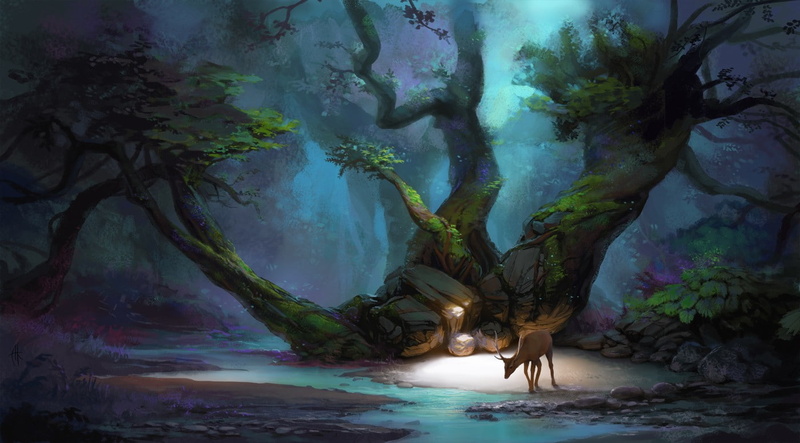 pixelated, trees, fantasy art, digital art, deer, abstract, artwork, 720P, dark, fall