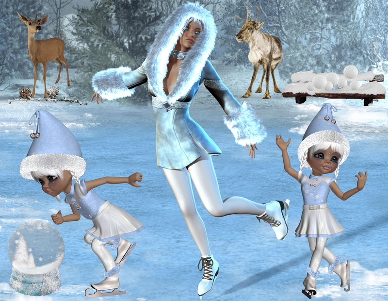 winter, ice, 1080P, deer, 3d and abstract, dancer, christmas