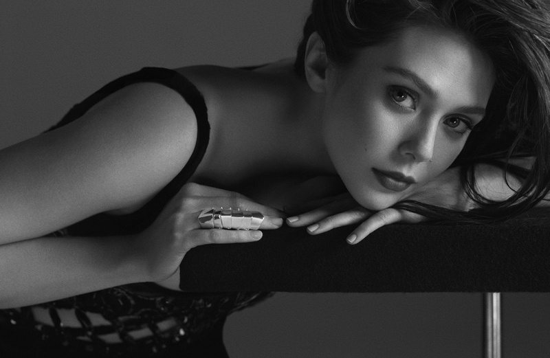 contemplation, Elizabeth Olsen, headshot, Actresses, women, beautiful woman, leisure activity, cigarette, adult, indoors, Black and White, lying down