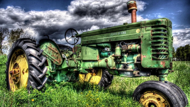 john, old, 1080P, grass, hdr, cars, clouds, deer, tractor