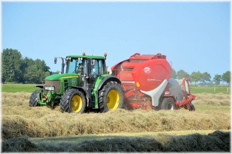 1080P, ranch, blue, sky, farmer, mode of transportation, grass, copy space, land, Agricultural, agriculture, transportation, bale, landscape, equipment