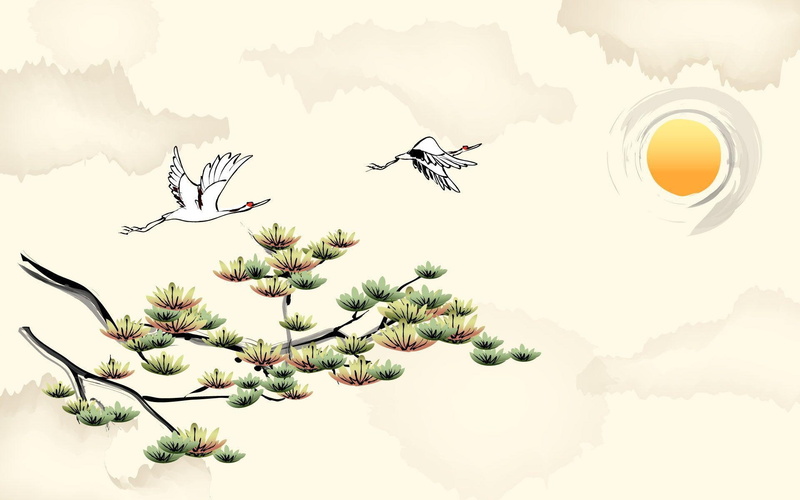 vector, sun, illustration, storks, stork, birds, 1080P, flying, bird, 1920x1200