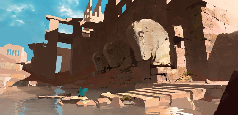 ruins, environment, 1080P, water, statue, fantasy art, adventurers, persian, horse, Iran, persia