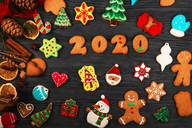 New year, cookies, gingerbread, 5K, 2020, composition