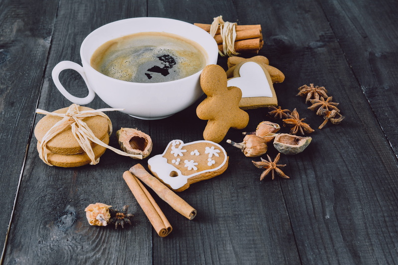 sugar, spice, drink, shape, celebrate, beverage, wood - material, coffee, baked, christmas, cup, star, anis, sweet food, cinnamon stick, biscuit, cooky