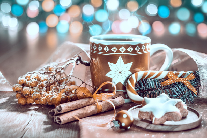 Coffee, Food, Cup, 5K, Spices, Candy Cane, Cinnamon, Still Life, Gingerbread, Drink, Christmas