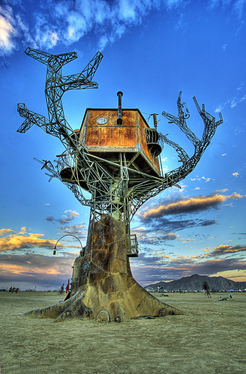 outdoors, festivals, mountains, HDR, house, rust, Burning Man, cloud - sky, history, sky, brown, art and craft, metal, steampunk, plant, tree, landscape