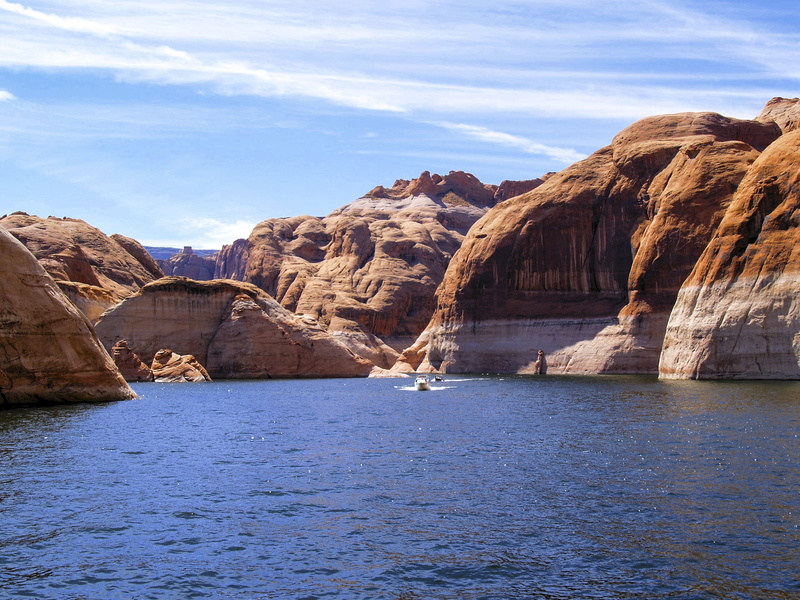 scenery, cloud - sky, reservoir, beauty In Nature, desert, usa, rock, landscape, nature, rock - Object, tranquil scene, body, countryside, natural, non-urban scene