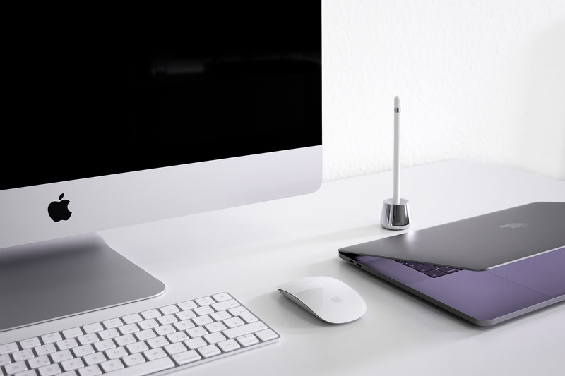 pC, white, business, mouse, desk, keyboard, silver, 2K, table, mac, office, apple, working, computer Monitor, homeoffice, modern, desktop PC, minimal