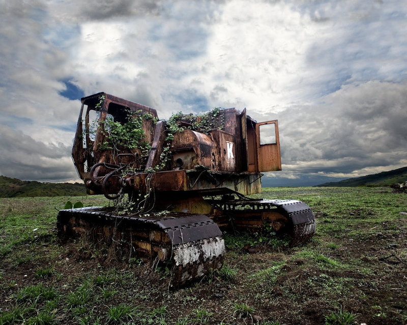 excavators, wreck, clouds, 720P, machine