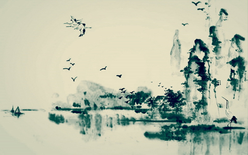 bird, birds, flying, waterfront, water, painting, sky, 1080P, outdoors, animal themes, artwork, large group of animals, fantasy art, beauty in nature