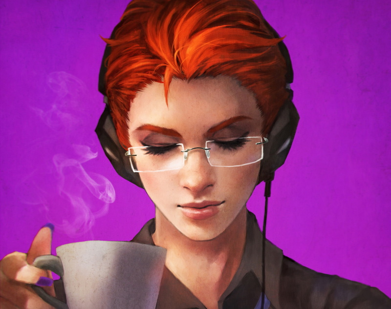 Face, 1080P, Moira (Overwatch), Glasses, Red Hair, Overwatch, Girl, Video Game, Cup