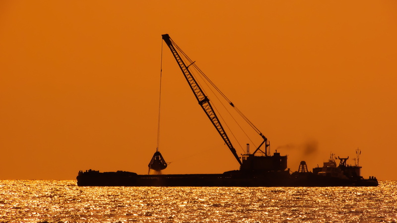 business, dredger, equipment, dredging, marina, machinery, industry, sea, sailboat, nature, bright, sunset, cargo container, vessel, freight transportation