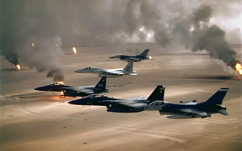 f16s, f15s, storm, desert, sqadron, 1080P, burning oil pumps, aircraft planes