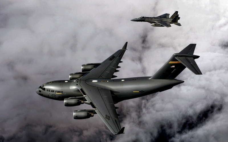 US Air Force, aircraft, F15 Eagle, C 17 Globmaster, 1080P