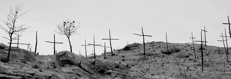 sky, outdoors, degradation, nature, copy space, 2K, burnt mountain, technology, plant, environment, global communications, communication, artistic crosses