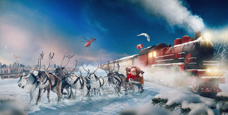 Polar Express, 4K, Gifts, Snow, 4K, Reindeer Chariot, Santa Claus, Winter