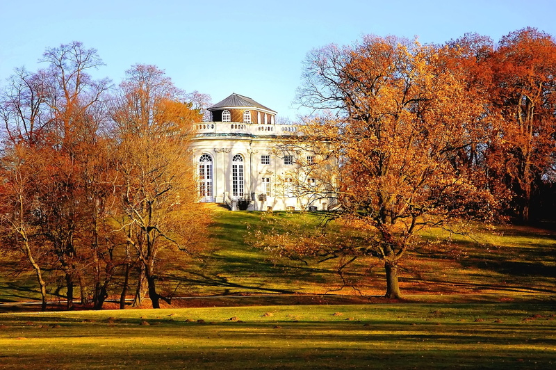 sunlight, building, autumn, northern germany, tree, clear sky, day, park, mood, view, 2K, built structure, house, leaves, architecture, sky, river, outdoors