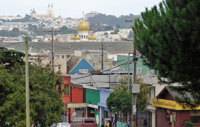 belief, city, sky, nature, tree, lincoln park golf course, united states, burmese, spire, dome, holy virgin cathedral, architecture, san francisco, clement street
