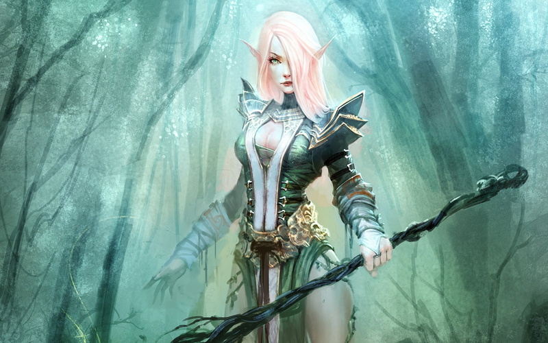forest, nature, hairstyle, pink hair, adult, front view, beauty, hair, blond hair, character, digital, beautiful woman, fantasy art, holding