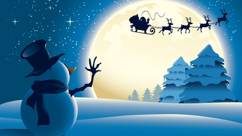 deer, silhouette, claus, snowman, Santa, 4k, winter, digital, riding, New Year, sleigh, moon, Christmas, 4K