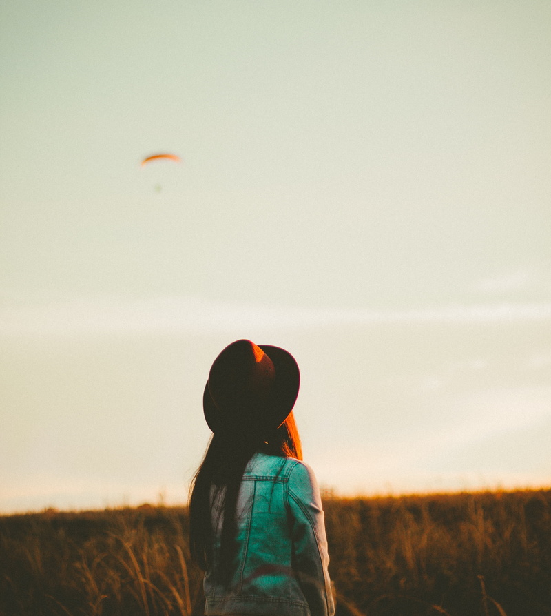 hood, child, rear view, backwards, female, real people, sunset, 4K, nature, leisure activity, casual clothing, people, one person, facing, land, plant
