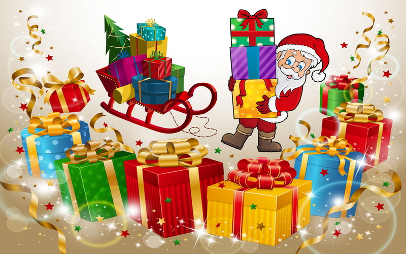 christmas, gifts, santa, hd, greeting, sledge, claus, 1080P, card, children
