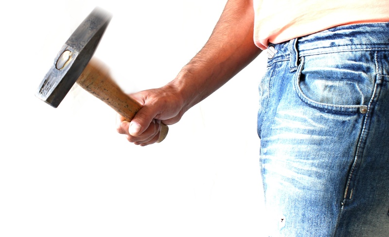 indoors, holding, standing, men, hand tool, structural, hammer, background, casual clothing, jeans, finger, sledge, overalls, chisel, employee, stone, 2K