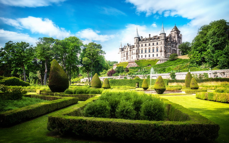 Britain, Park, 1080P, Green, Scotland, Sky, Clouds, Grass, Dunrobin, Castle, Great, Sun