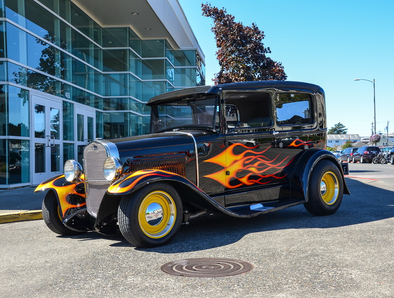 classic, auto, motor vehicle, truck, mode of transportation, day, exhibition, hotrod, tree, oldtimer, fire, west coast, old car, transportation, architecture