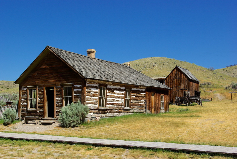 west, bannack montana house, wild west, clear sky, grass, ghost town, summer, sky, architecture, america, post office, home, house, scenic, travel, scenery