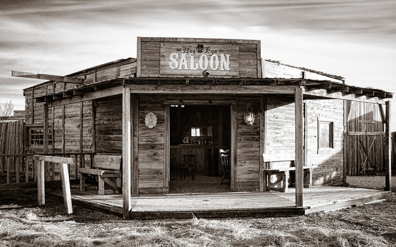 buildings, black, drinks, saloon, west, white, sepia, architecture, world, history, 1080P, american, wild, bar, retro