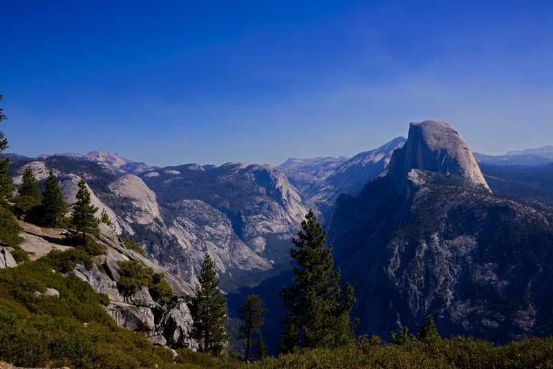 mountain range, united states, remote, outdoors, glacier point, day, yosemite valley, landscape, tranquil scene, blue, formation, view, tourist, half, national