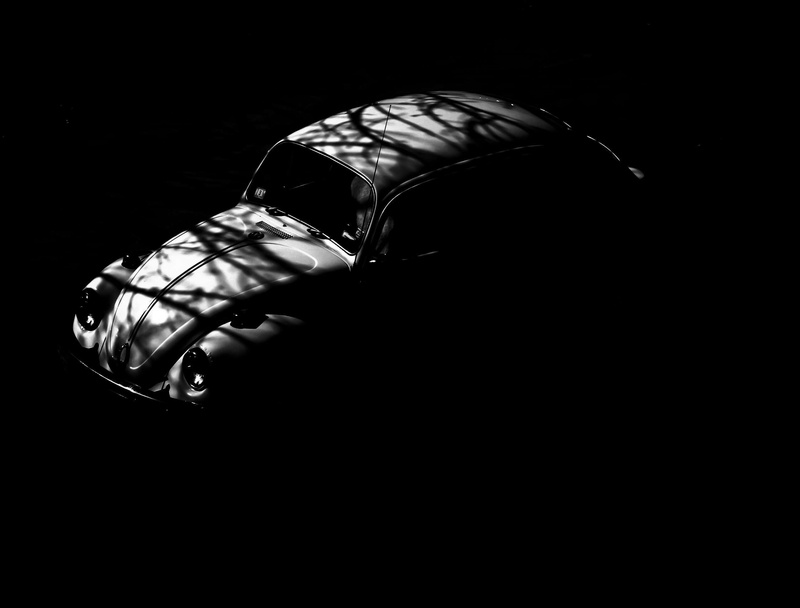 vintage, black background, volkswagen, indoors, cut out, food, public domain images, oldtimer, shadows, no people, single object, side view, black and white