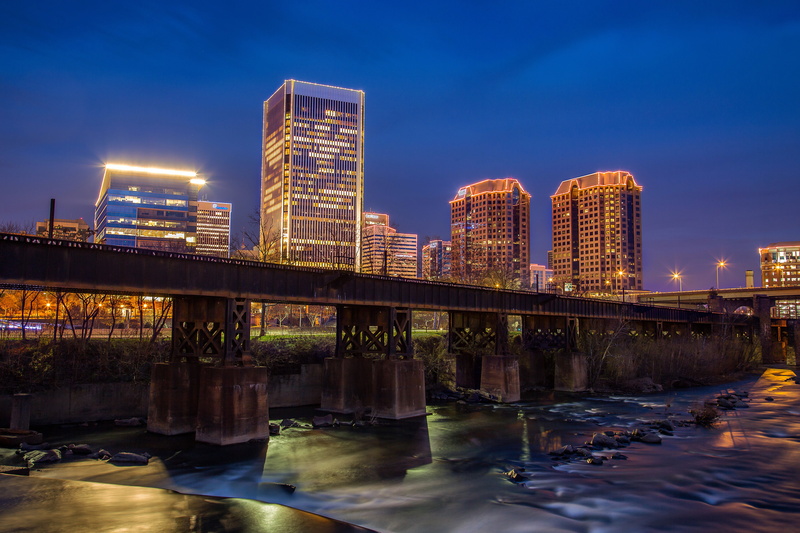 houses, cities, 5K, usa, richmond, bridges, night