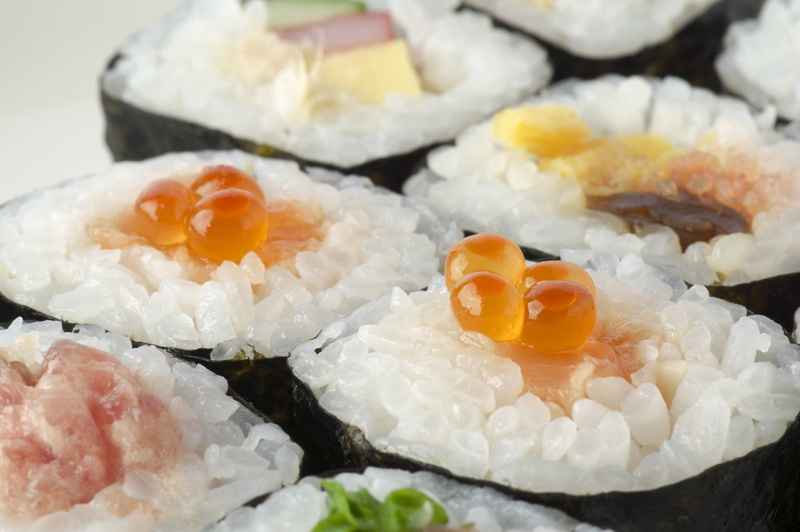 food and drink, ready-to-eat, still life, healthy eating, nori winding, fish, close, japanese food, asian food, futomaki, rice, salmon roe, seafood, temptation
