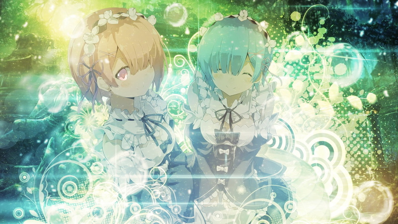 male likeness, green color, digital composite, close-up, glass - material, illuminated, art and craft, Rem (Re: Zero), lighting equipment, water, Ram (Re: Zero)